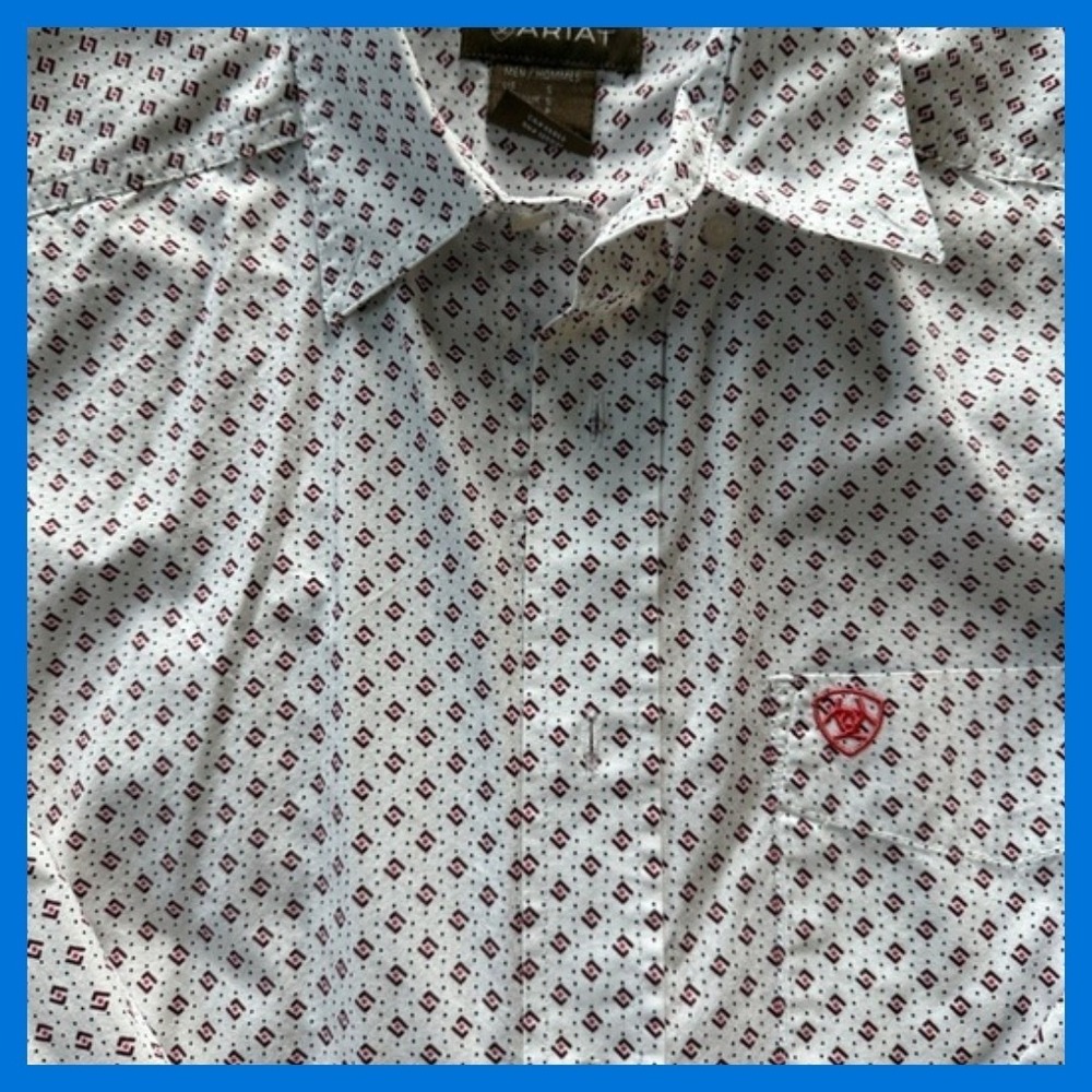 Ariat Button Down Shirt Men Small White Red Geometric Print Cowboy Western Rodeo - Picture 5 of 6